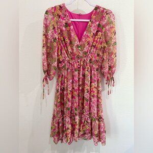 TAYLOR Floral Feminine Ruffle Mini Dress Dainty Western Boho V Neck Chiffon